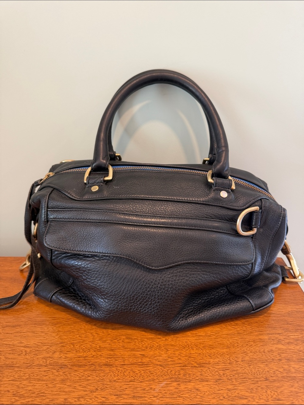 Rebecca Minkoff Black Leather Morning After Bag with Gold Hardware
